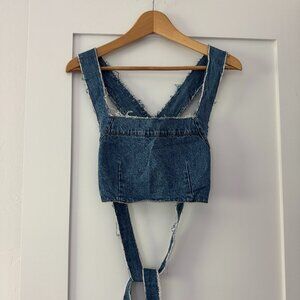 Distressed Denim Tie Back Crop Top